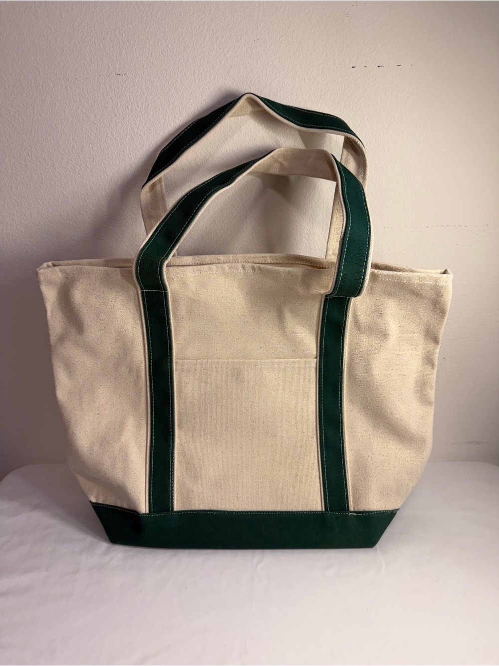 Canvas Boat Tote Bag with Green Trim